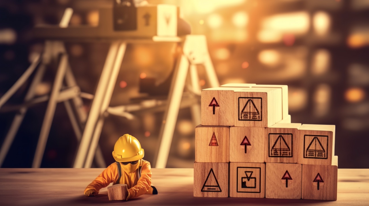 ISO 45001 certification - Work safety concept Safety at the workplace and compliance on wooden cube blocks Working standard process Zero accidents Using for safety awareness banner. AI Generative